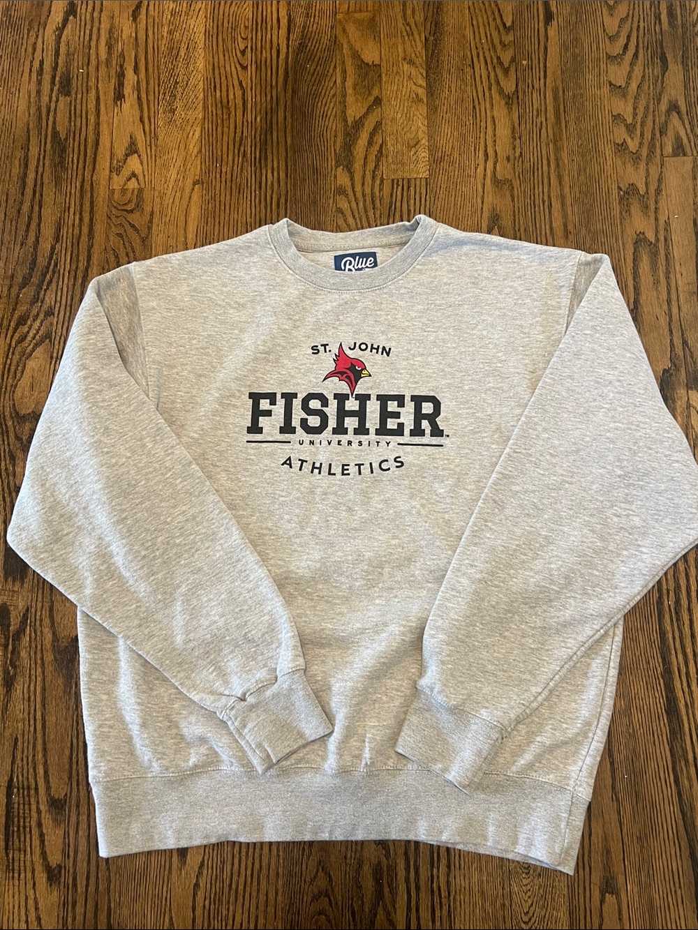 St. John Fisher Blue 84 Gray Crewneck Sweatshirt with Cardinal Logo